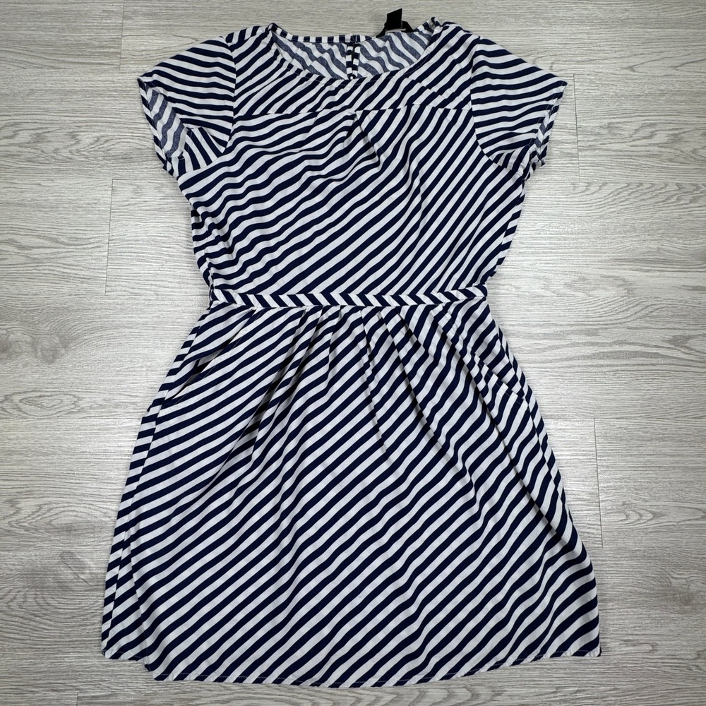 J. Crew Women's Dress 4 Blue White Striped Short Sleeve Fit & Flare Viscose